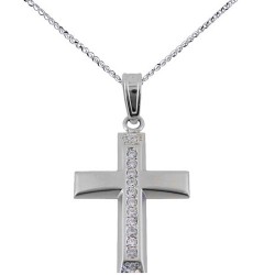 Λευκόχρυσος βαπτιστικός σταυρός Κ14 με αλυσίδα